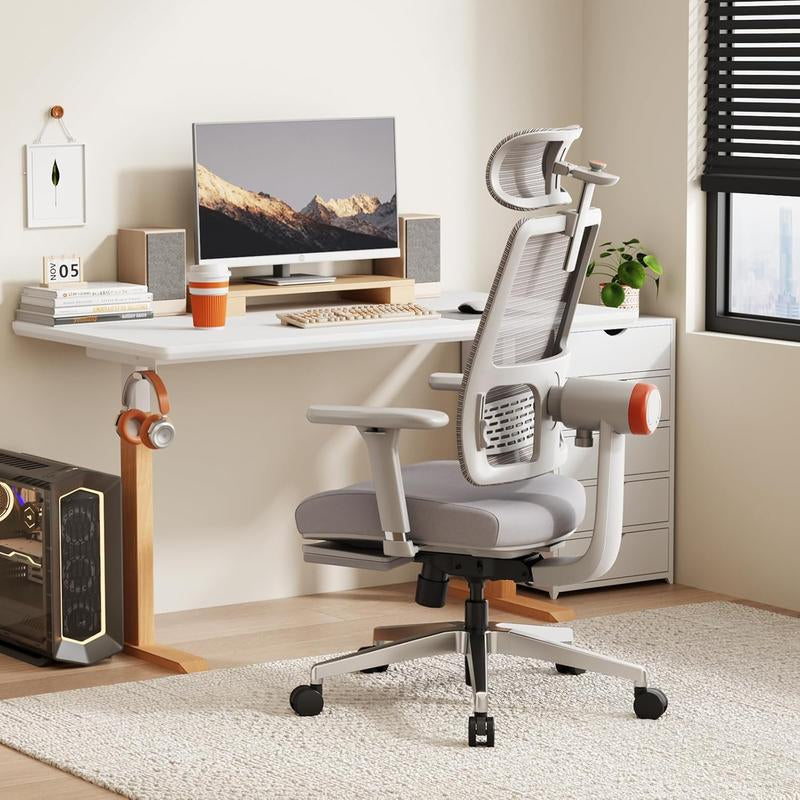 Newtral Ergonomic Office Chair with Footrest - Home Office Desk Chair with Adaptive Lumbar Support, 4D Armrest, Adjustable Seat Depth & Height (2D Headrest, Black)