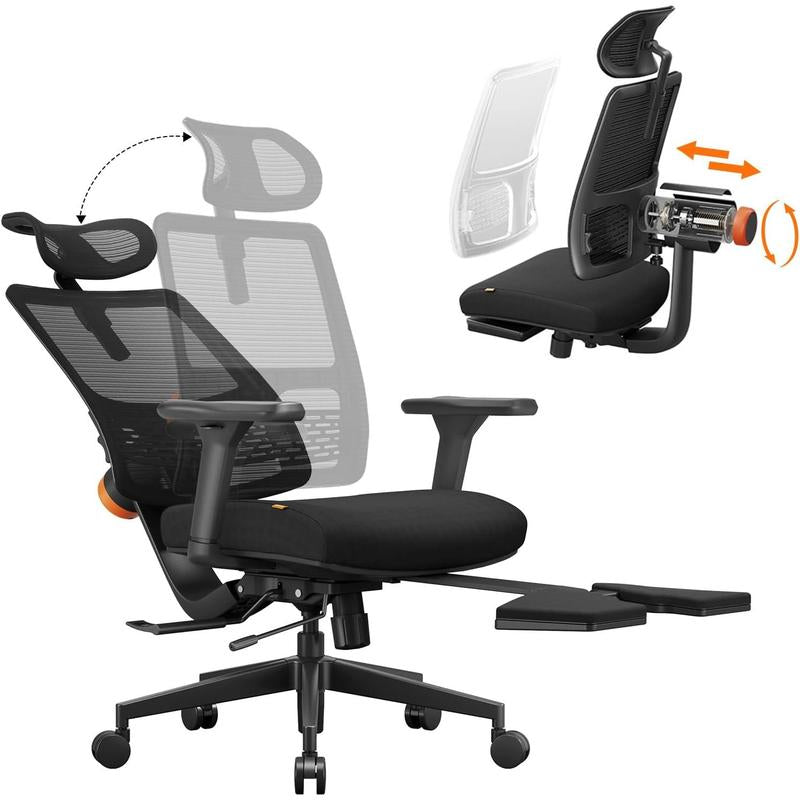 Newtral Ergonomic Office Chair with Footrest - Home Office Desk Chair with Adaptive Lumbar Support, 4D Armrest, Adjustable Seat Depth & Height (2D Headrest, Black)