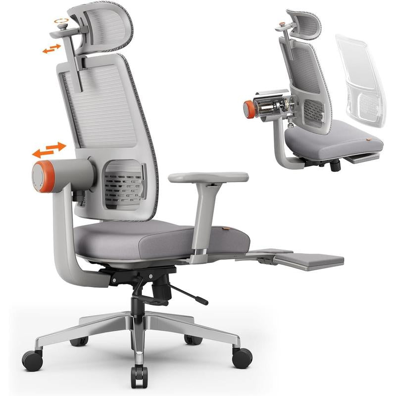 Newtral Ergonomic Office Chair with Footrest - Home Office Desk Chair with Adaptive Lumbar Support, 4D Armrest, Adjustable Seat Depth & Height (2D Headrest, Black)