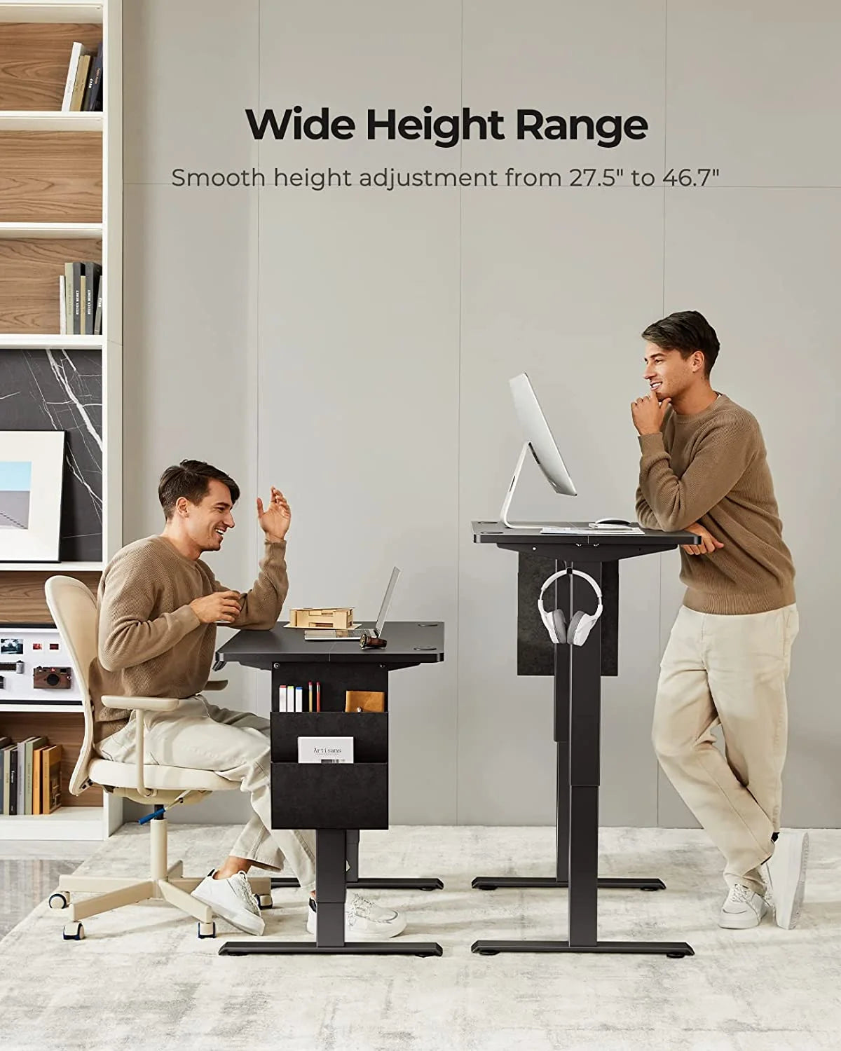 CHITOOMA Electric Standing Desk with Storage Bag, 40" X 24" Adjustable Height Sit to Stand Desk with 4 Memory Pre-Set, Headphone Hook for Home Office, Black
