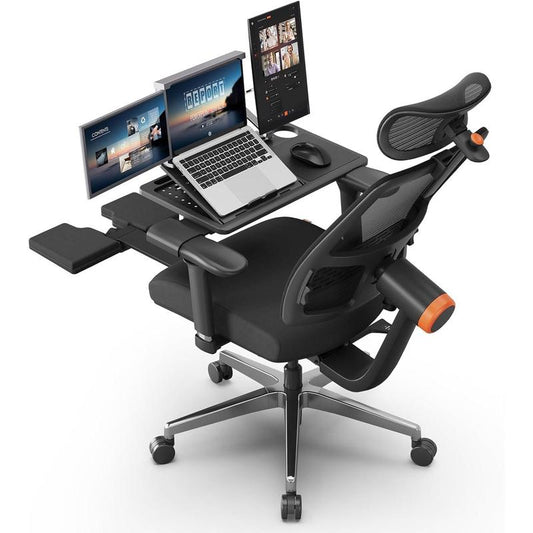 Newtral Ergonomic Office Chair with Footrest - Home Office Desk Chair with Adaptive Lumbar Support, 4D Armrest, Adjustable Seat Depth & Height (2D Headrest, Black)