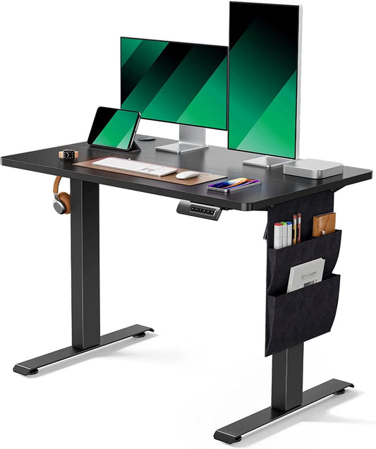 CHITOOMA Electric Standing Desk with Storage Bag, 40" X 24" Adjustable Height Sit to Stand Desk with 4 Memory Pre-Set, Headphone Hook for Home Office, Black